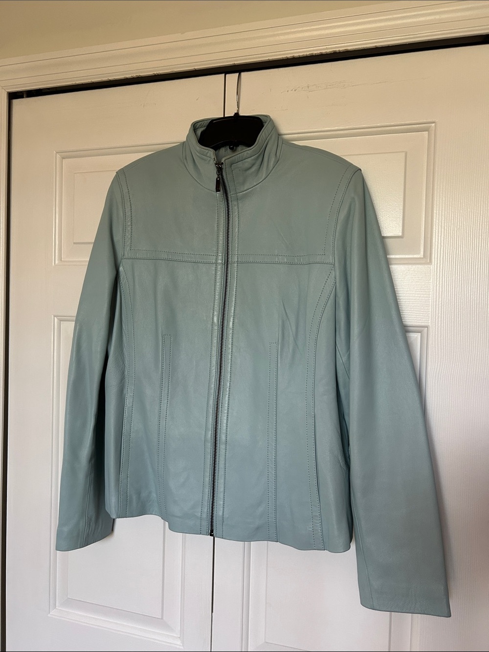 Jones New York Light Blue Leather Zip Jacket